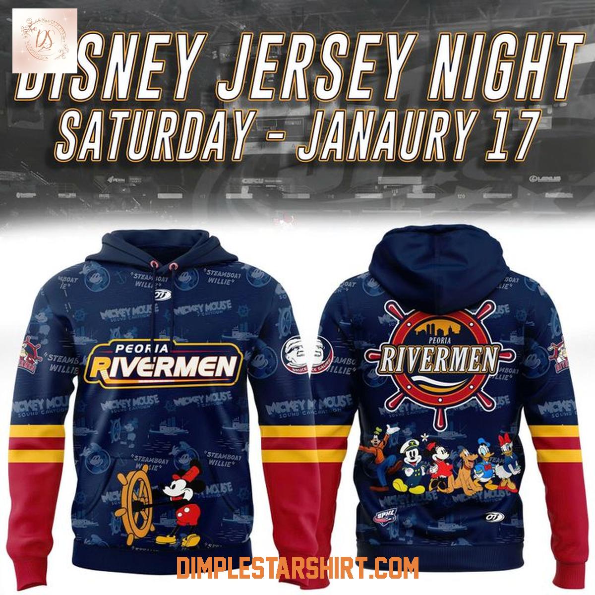Peoria Rivermen Mickey Mouse Disney Jersey Night Hoodie Shirt Peoria Rivermen Mickey Mouse Disney Jersey Night Hoodie Shirt
