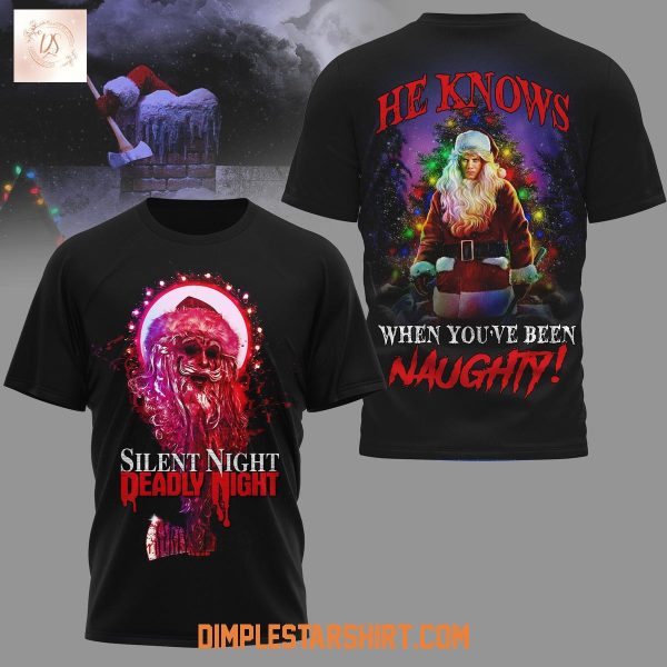 Silent Night Deadly Night He Knows When You've Been Naughty Hoodie Shirt