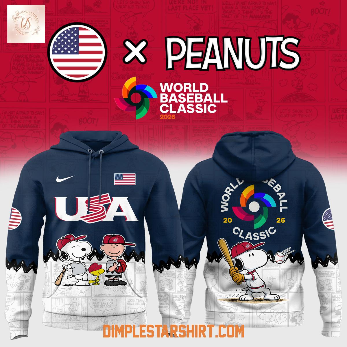 USA Baseball x Snoopy Peanuts 2026 World Baseball Hoodie T-Shirt USA Baseball x Snoopy Peanuts 2026 World Baseball Hoodie T-Shirt
