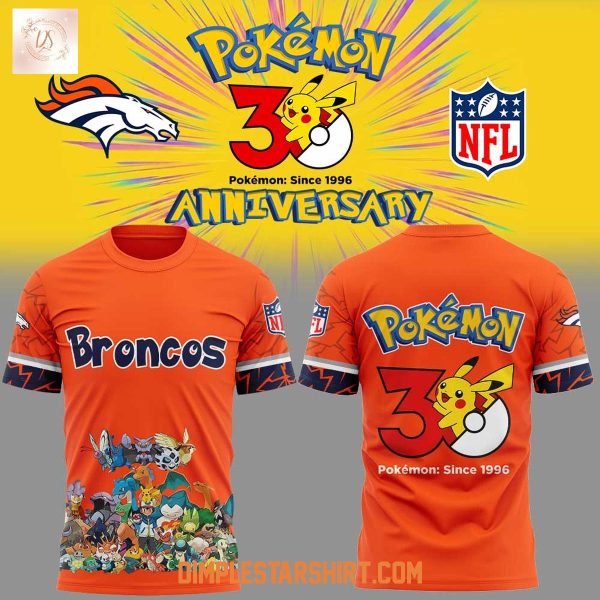 Denver Broncos x Pokemon 30th Anniversary Hoodie T Shirt
