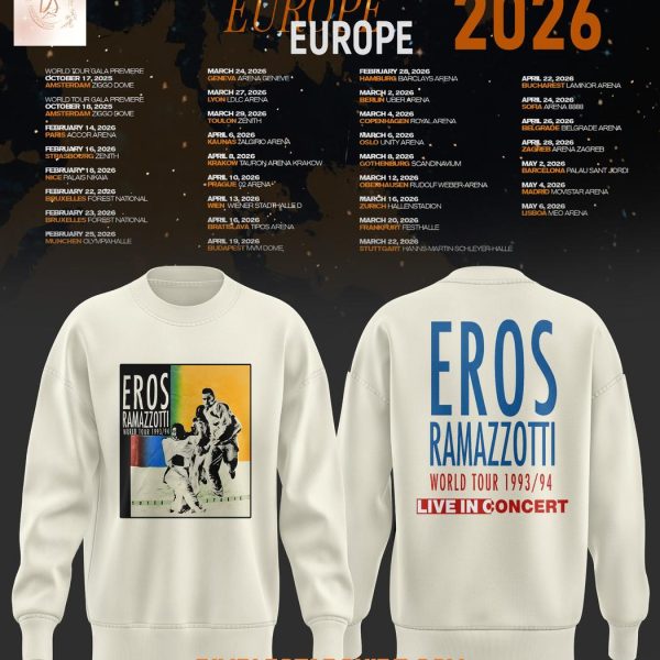 Eros Ramazzotti 2026 Europe Tour Hoodie Shirt