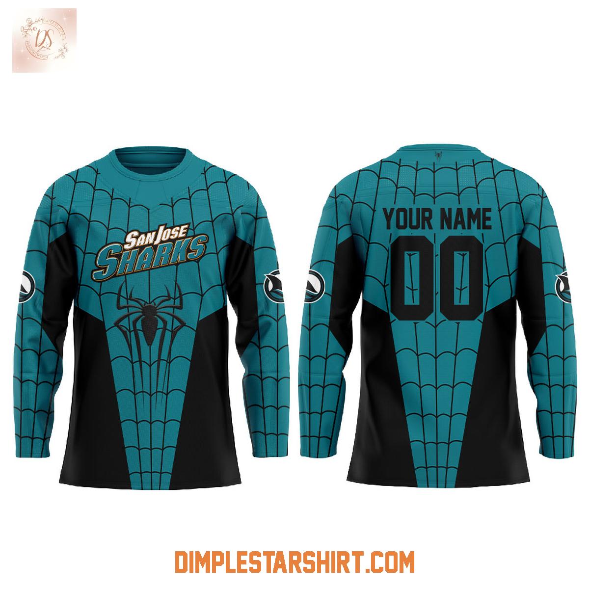 San Jose Sharks Marvel Super Hero Night With Spiderman Hockey Jersey San Jose Sharks Marvel Super Hero Night With Spiderman Hockey Jersey