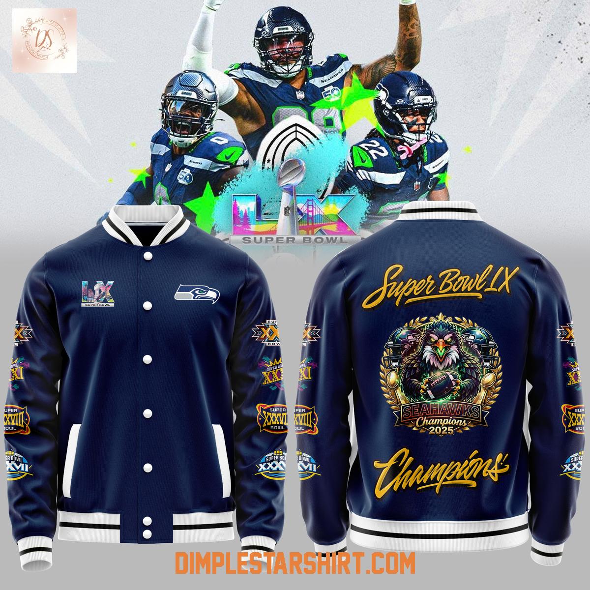 Seattle Seahawks Super Bowl LX Champions Baseball Jacket Seattle Seahawks Super Bowl LX Champions Baseball Jacket