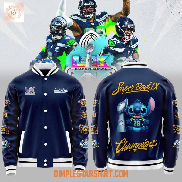 Seattle Seahawks x Stitch Super Bowl LX Champions Baseball Jacket